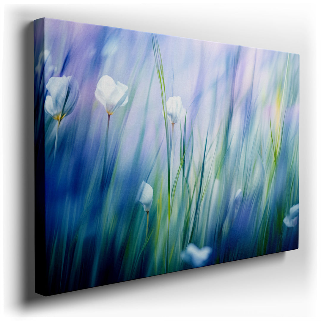 canvas print on wrapped canvas for wall decor – This exquisite wall art captures the ethereal beauty of delicate white flowers, each petal rendered with a softness that...