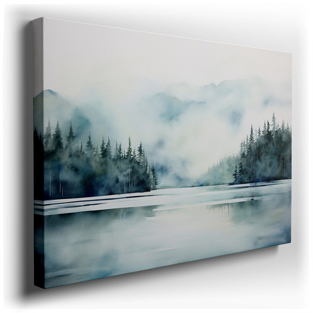 canvas print on wrapped canvas for wall decor – This exquisite watercolor wall art captures a serene and ethereal landscape that seems to exist at the very edge of real...