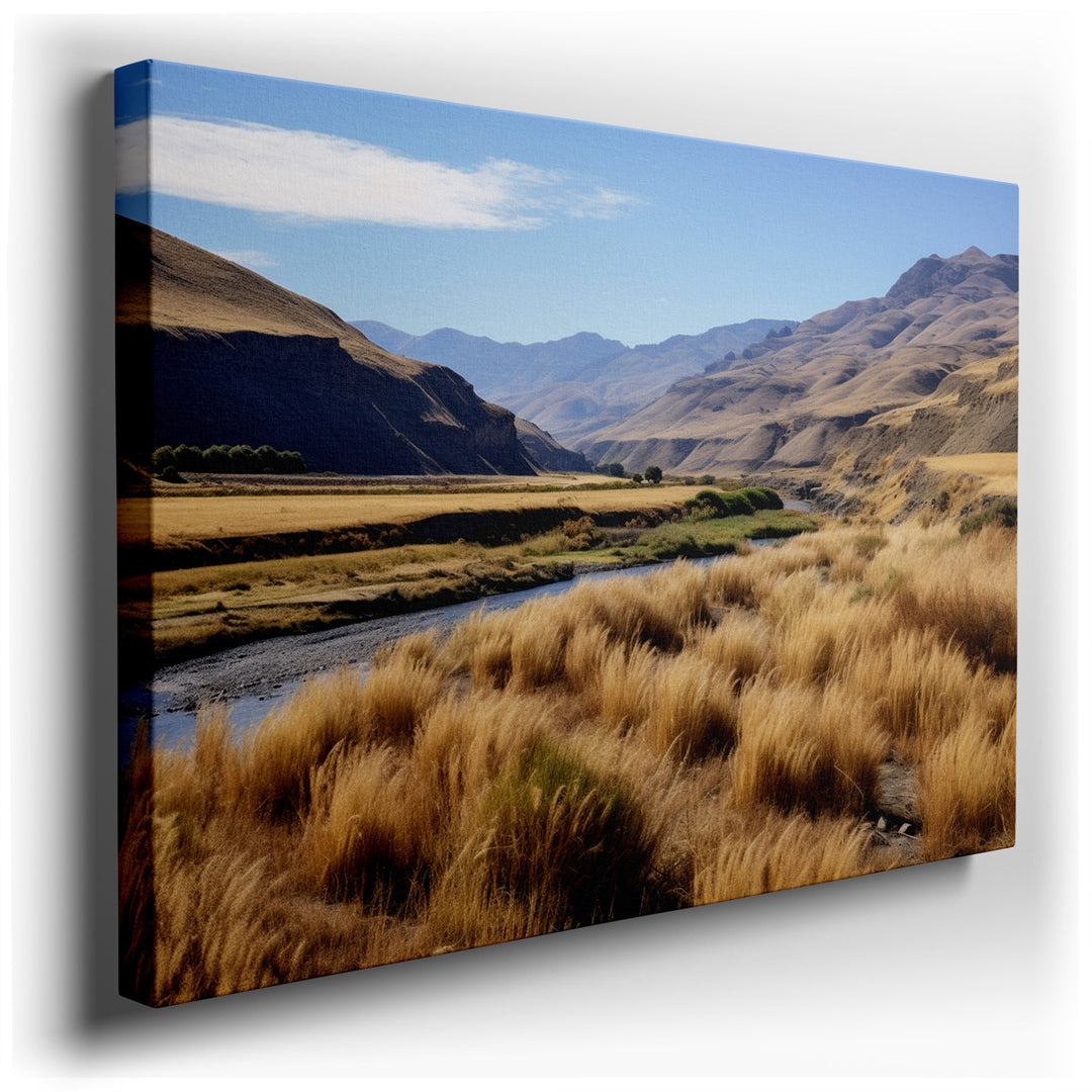 canvas print on wrapped canvas for wall decor – This captivating wall art portrays a serene yet striking scene of a dry riverbed, a testament to nature's enduring beaut...