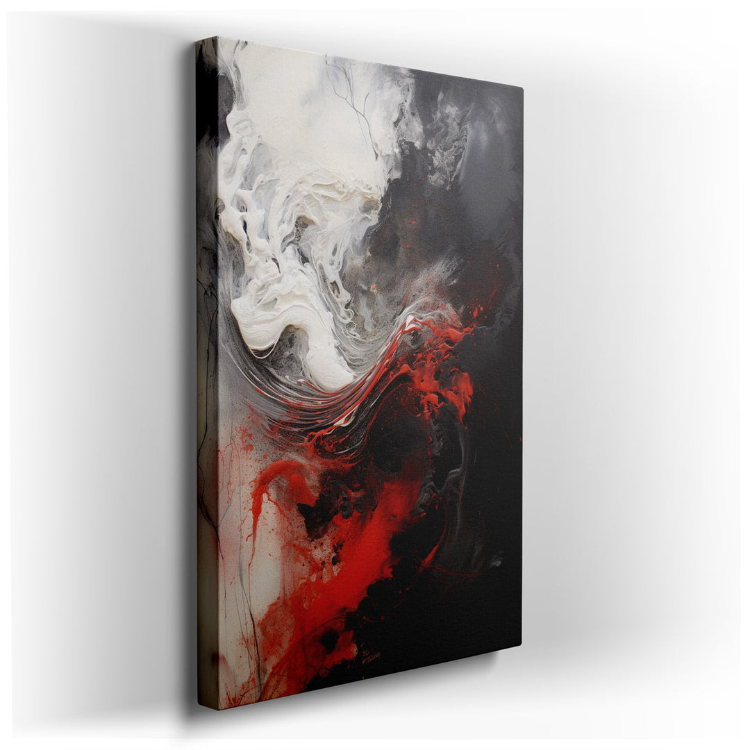 canvas print on wrapped canvas for wall decor – This captivating wall art is a masterful display of abstract art, where the stark contrasts between black and red not on...