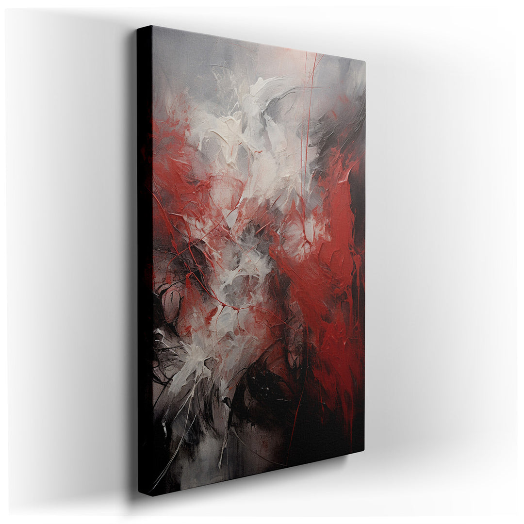 canvas print on wrapped canvas for wall decor – This wall art is a captivating example of modern abstract art, characterized by its bold and dynamic interplay of red, b...