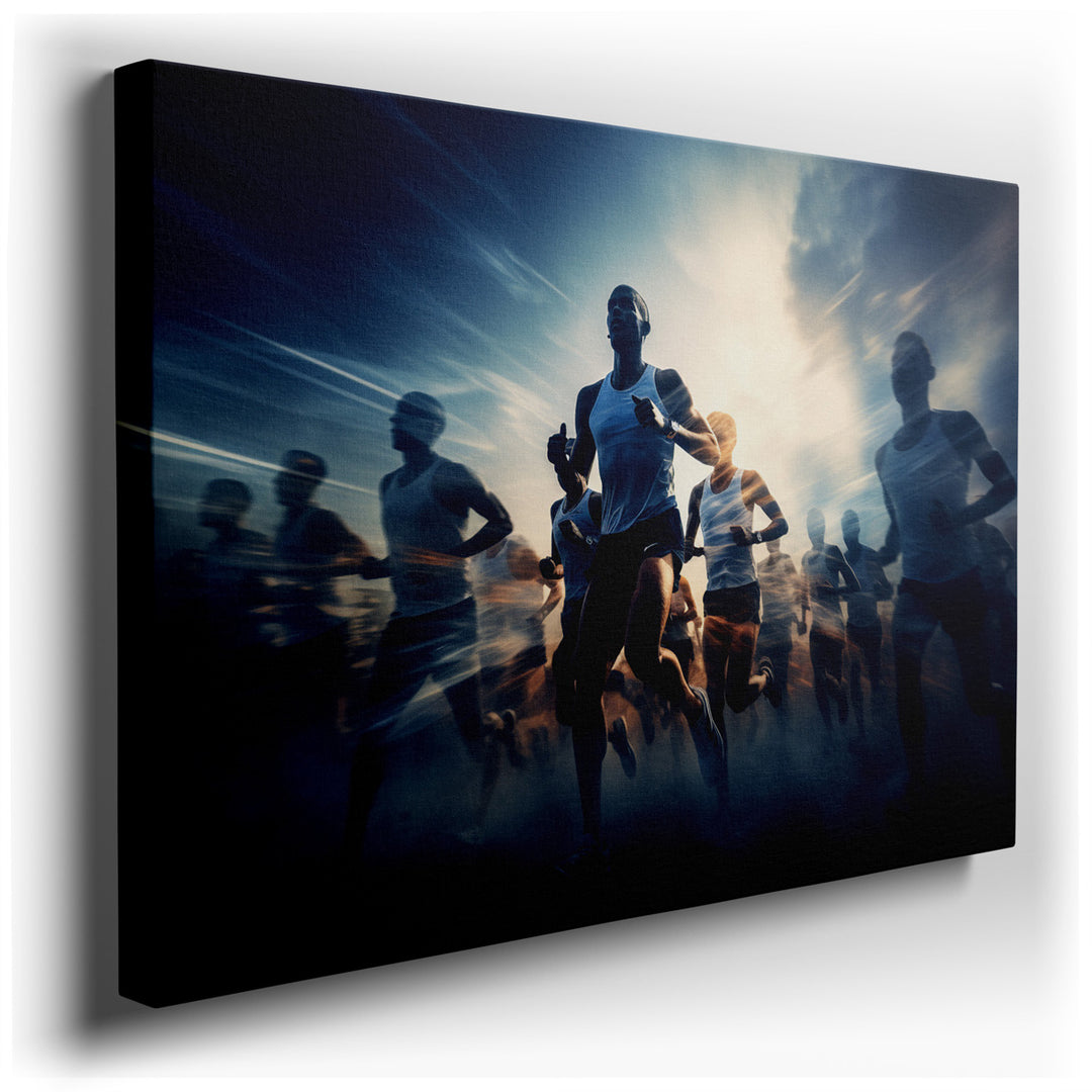 canvas print on wrapped canvas for wall decor – This wall art is a dynamic and visually striking portrayal of athleticism and the human spirit's relentless pursuit of e...