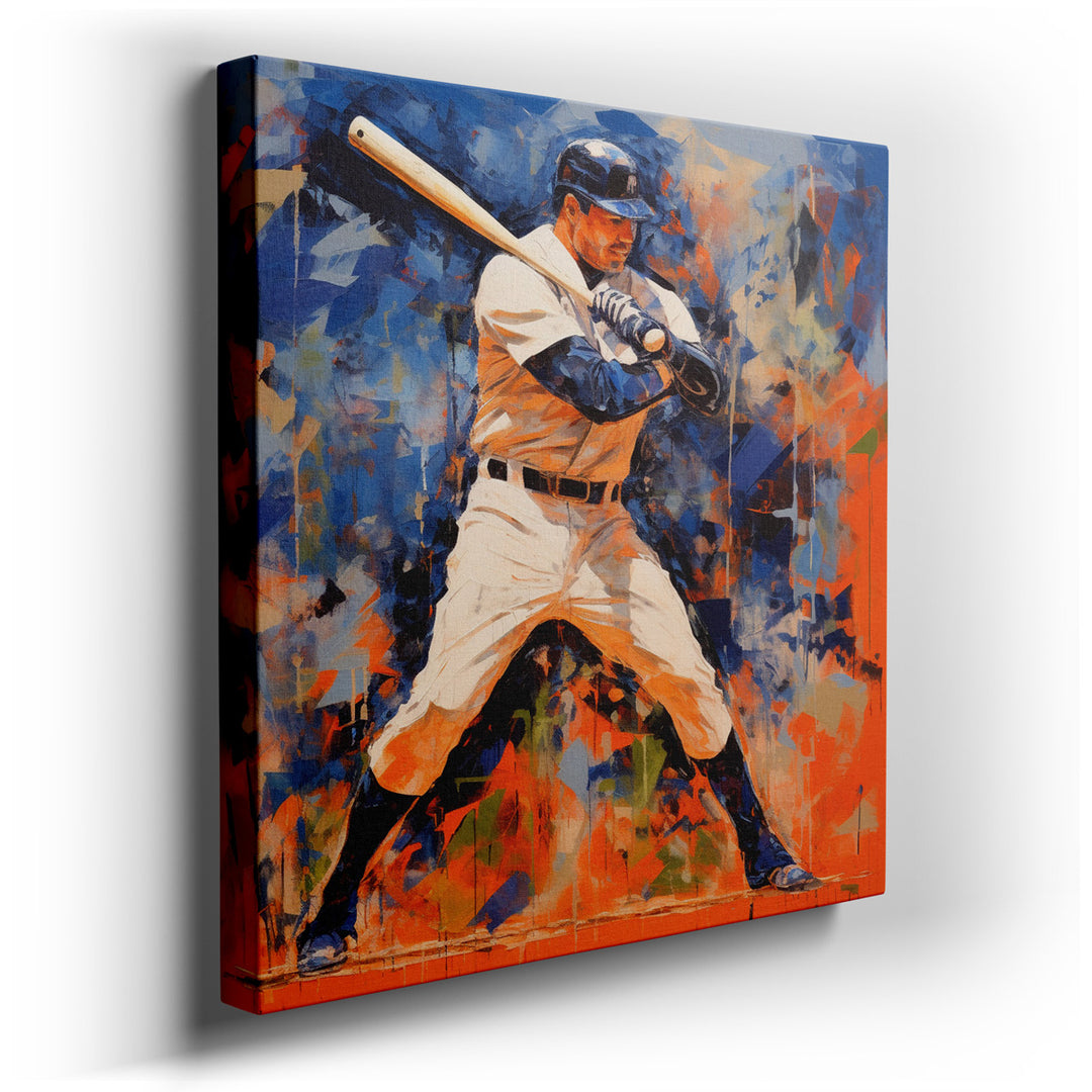 canvas print on wrapped canvas for wall decor – This wall art captures the dynamic essence of baseball, America's beloved pastime, through a vivid and energetic portray...