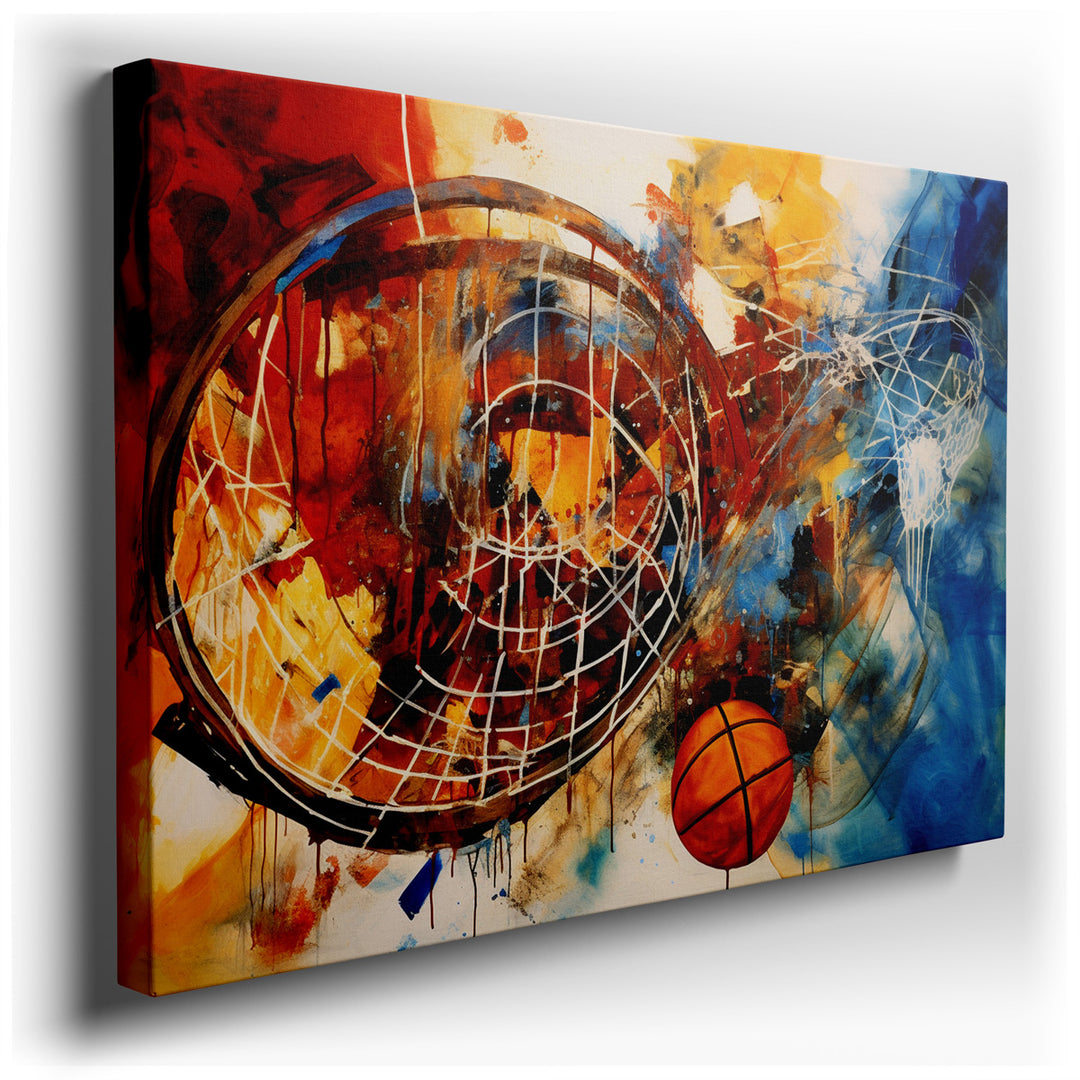canvas print on wrapped canvas for wall decor – This wall art is a captivating and dynamic representation of the sport of basketball, designed to bring the energy and p...