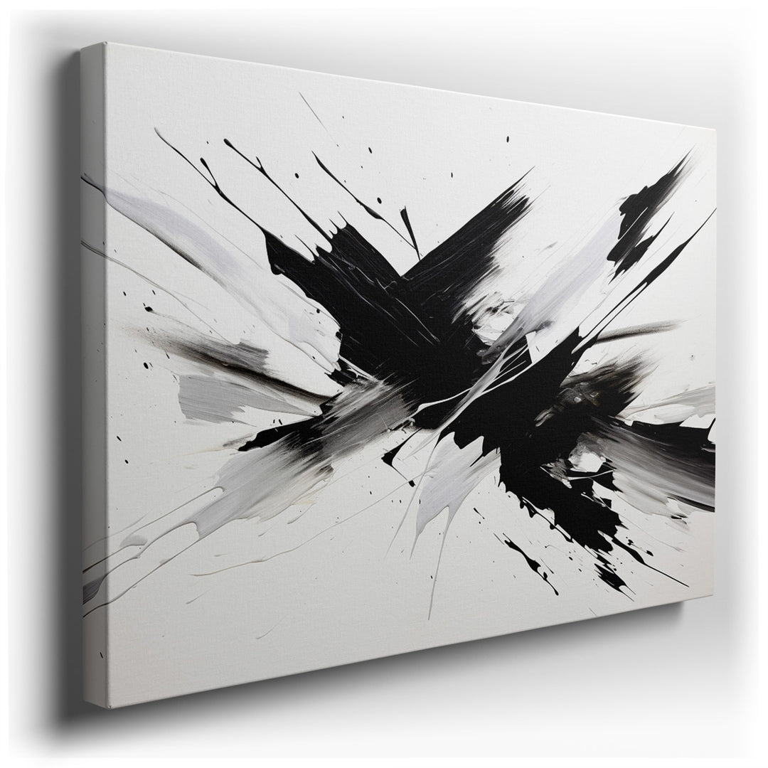 canvas print on wrapped canvas for wall decor – This wall art, a masterful example of abstract expressionism, harnesses the stark contrasts of black and white to evoke...