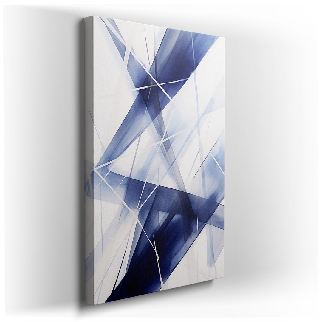 canvas print on wrapped canvas for wall decor – This exquisite abstract wall art is a masterful symphony of dynamic blue and white lines that dance across the canvas in...