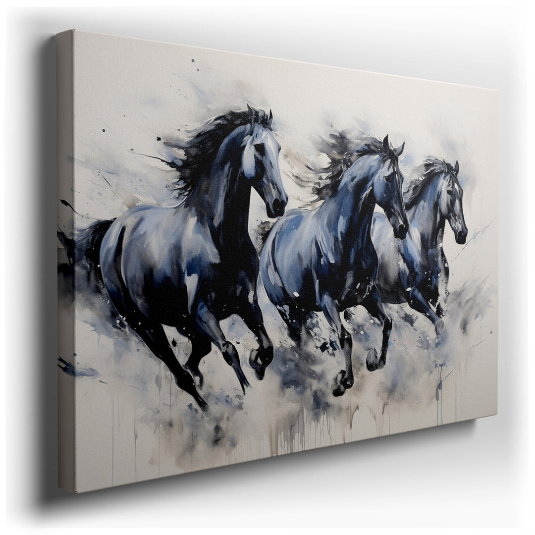 canvas print on wrapped canvas for wall decor – This wall art, a masterful depiction of spirited horses, captures the essence of raw, unbridled energy and the majestic...