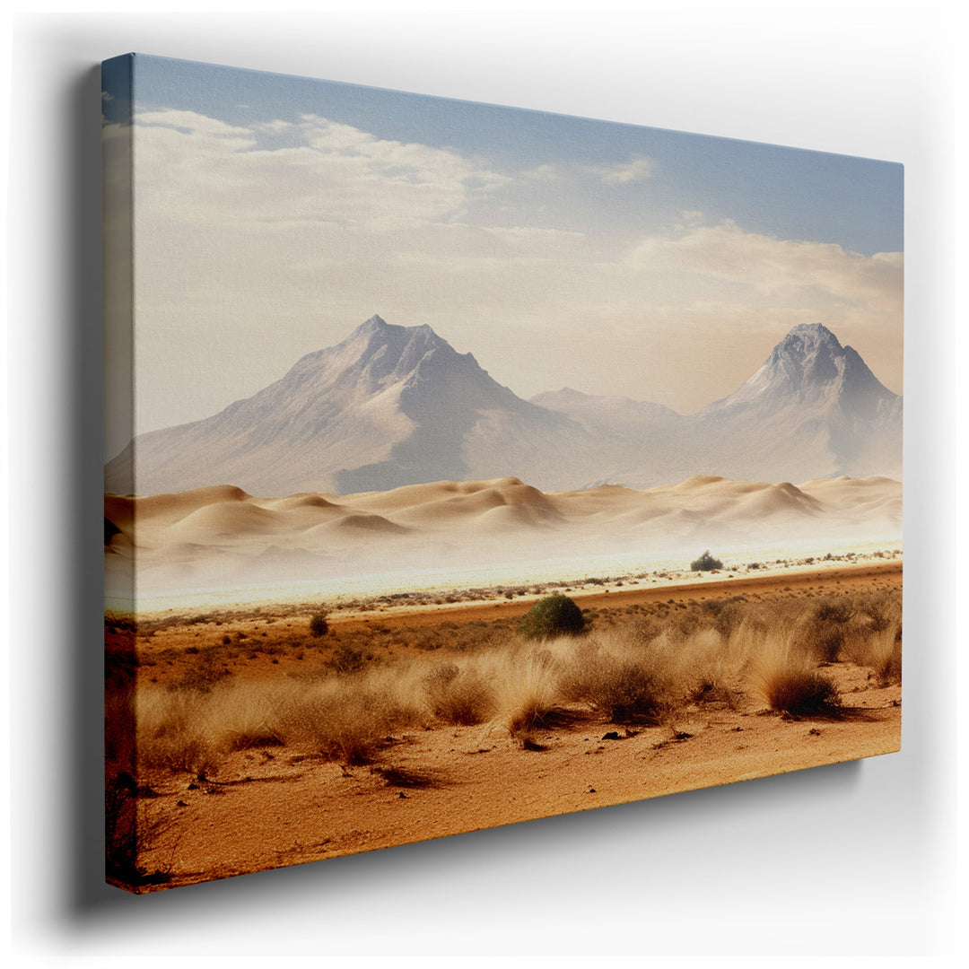 canvas print on wrapped canvas for wall decor – This wall art, a masterful depiction of a vast, arid desert landscape, is an exquisite representation of nature's stark...