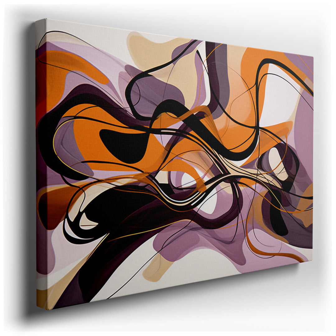 canvas print on wrapped canvas for wall decor – This wall art is a captivating abstract composition that masterfully blends flowing forms and lines with a rich palette...