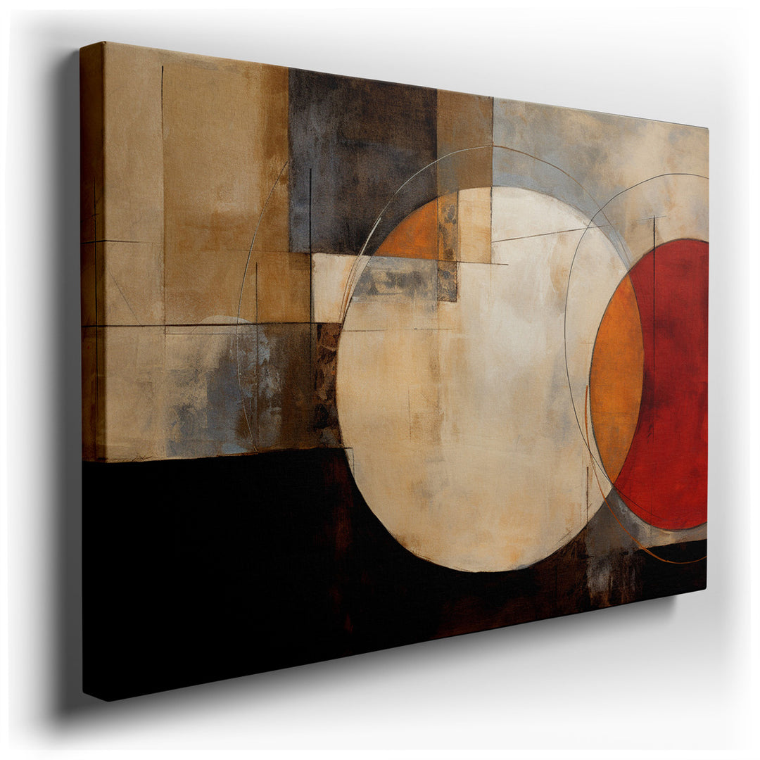 canvas print on wrapped canvas for wall decor – This exquisite wall art, a masterpiece of geometric abstraction, is a symphony of earthy tones interwoven with a series...