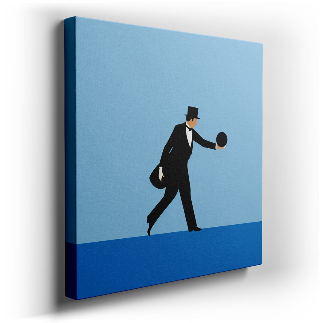 canvas print on wrapped canvas for wall decor – This wall art captures a unique and whimsical scene that blends the formal with the fun in an unexpected tableau. The ce...