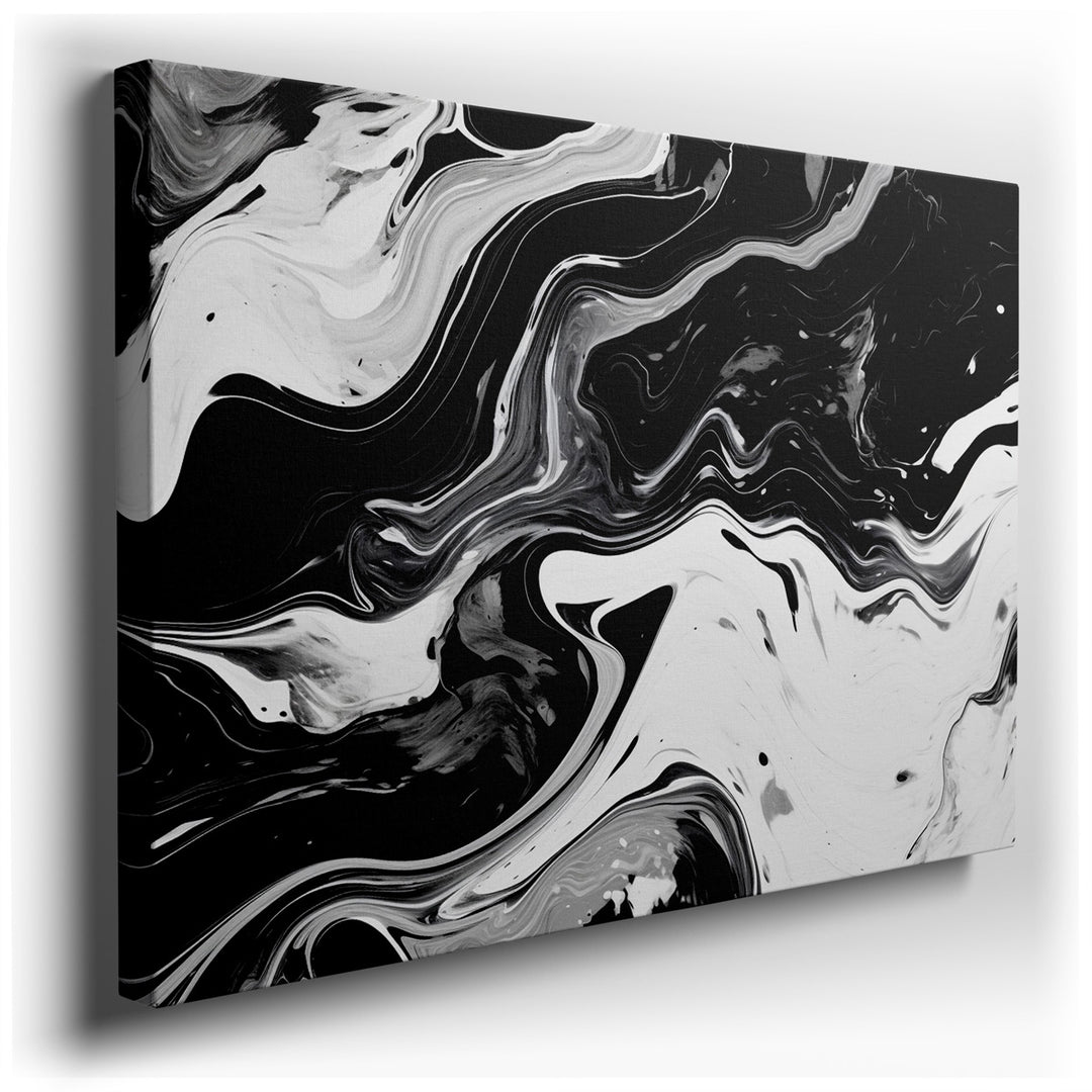 canvas print on wrapped canvas for wall decor – This wall art, a mesmerizing black and white marble abstract, is a true testament to the power of minimalist yet strikin...