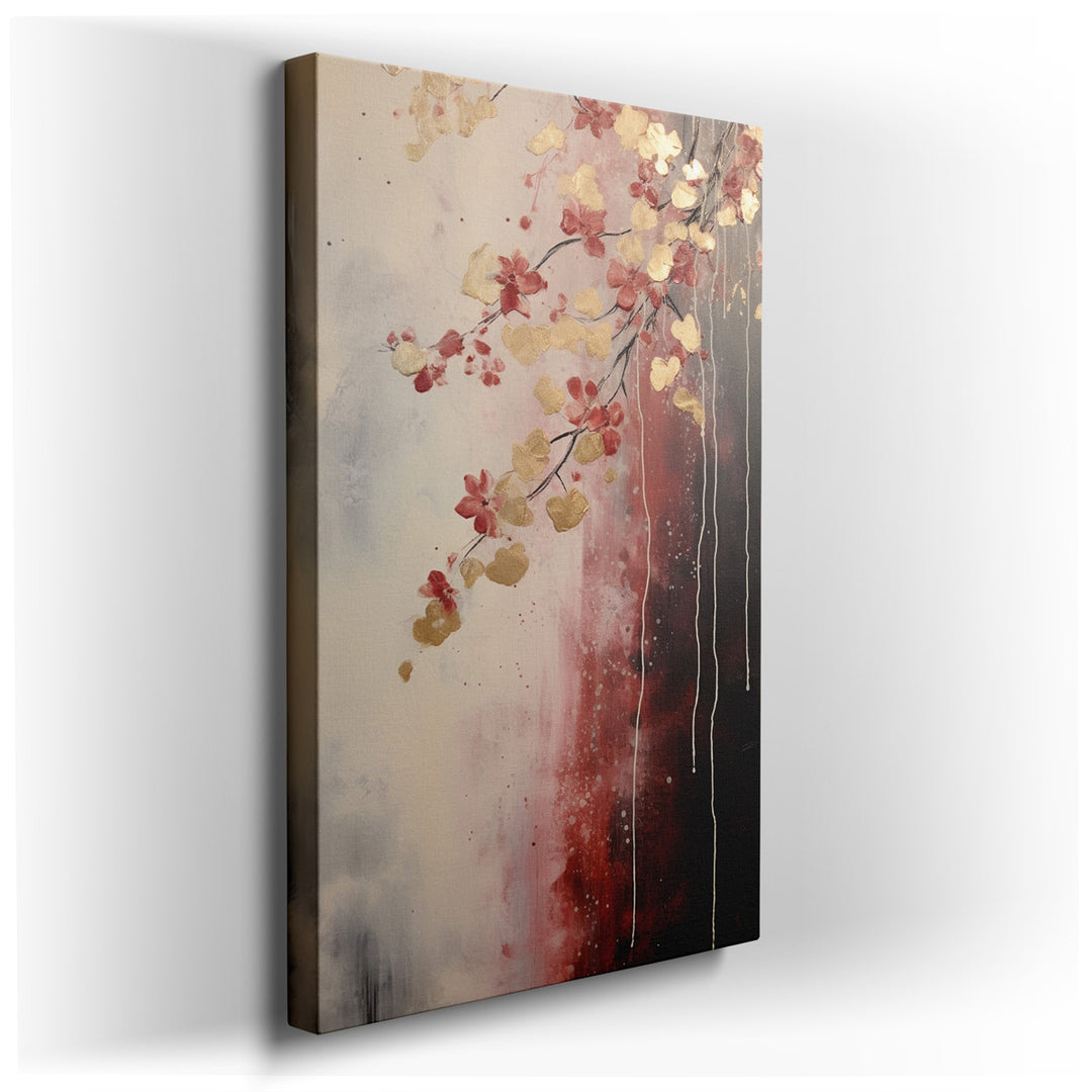 canvas print on wrapped canvas for wall decor – This exquisite wall art, a masterful composition of vibrant red flowers set against a dual-toned backdrop, is a visual s...