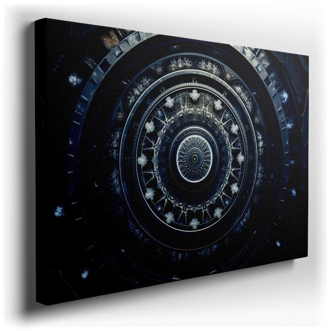 canvas print on wrapped canvas for wall decor – This wall art, a captivating masterpiece, features a mesmerizing circular design that immediately draws the eye. The int...