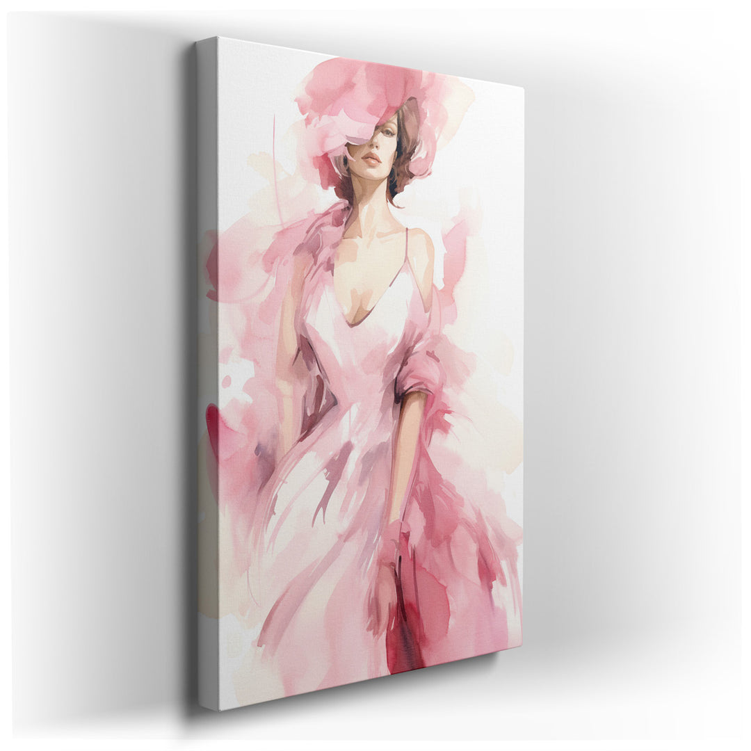 canvas print on wrapped canvas for wall decor – This exquisite wall art captures the essence of modern femininity through the portrayal of a graceful woman dressed in a...