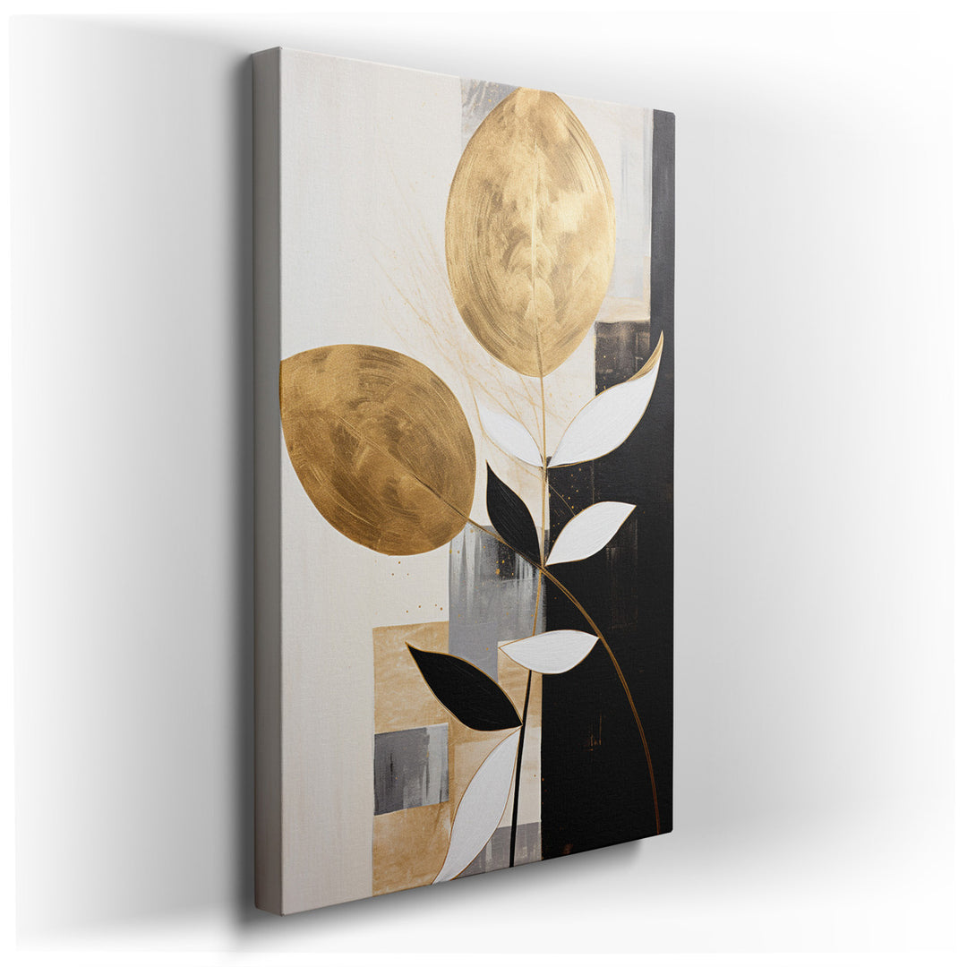 canvas print on wrapped canvas for wall decor – This exquisite wall art masterfully blends the timeless elegance of golden leaves with the sharp, clean lines of modern...