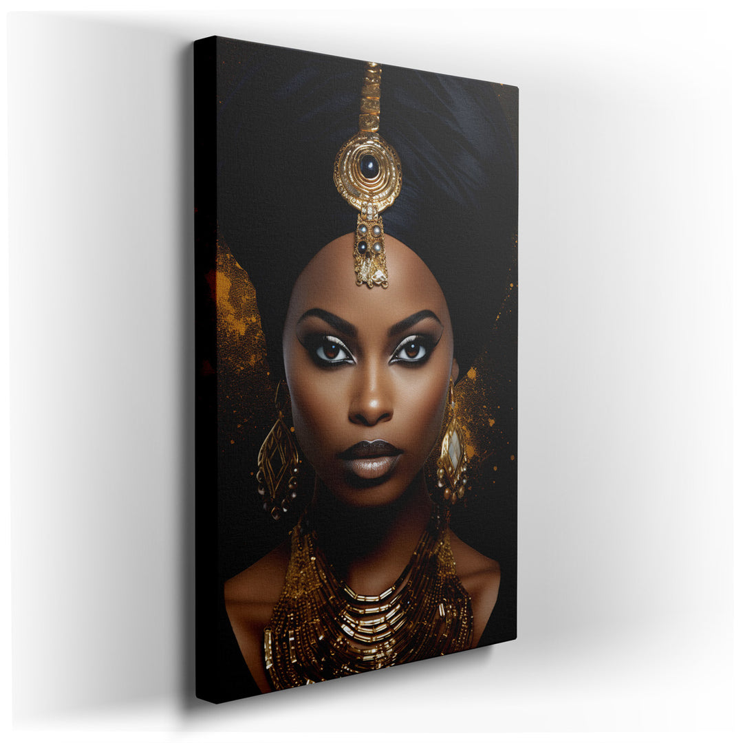 canvas print on wrapped canvas for wall decor – This captivating wall art portrays a woman of regal bearing, her presence almost tangible through the canvas. The subjec...