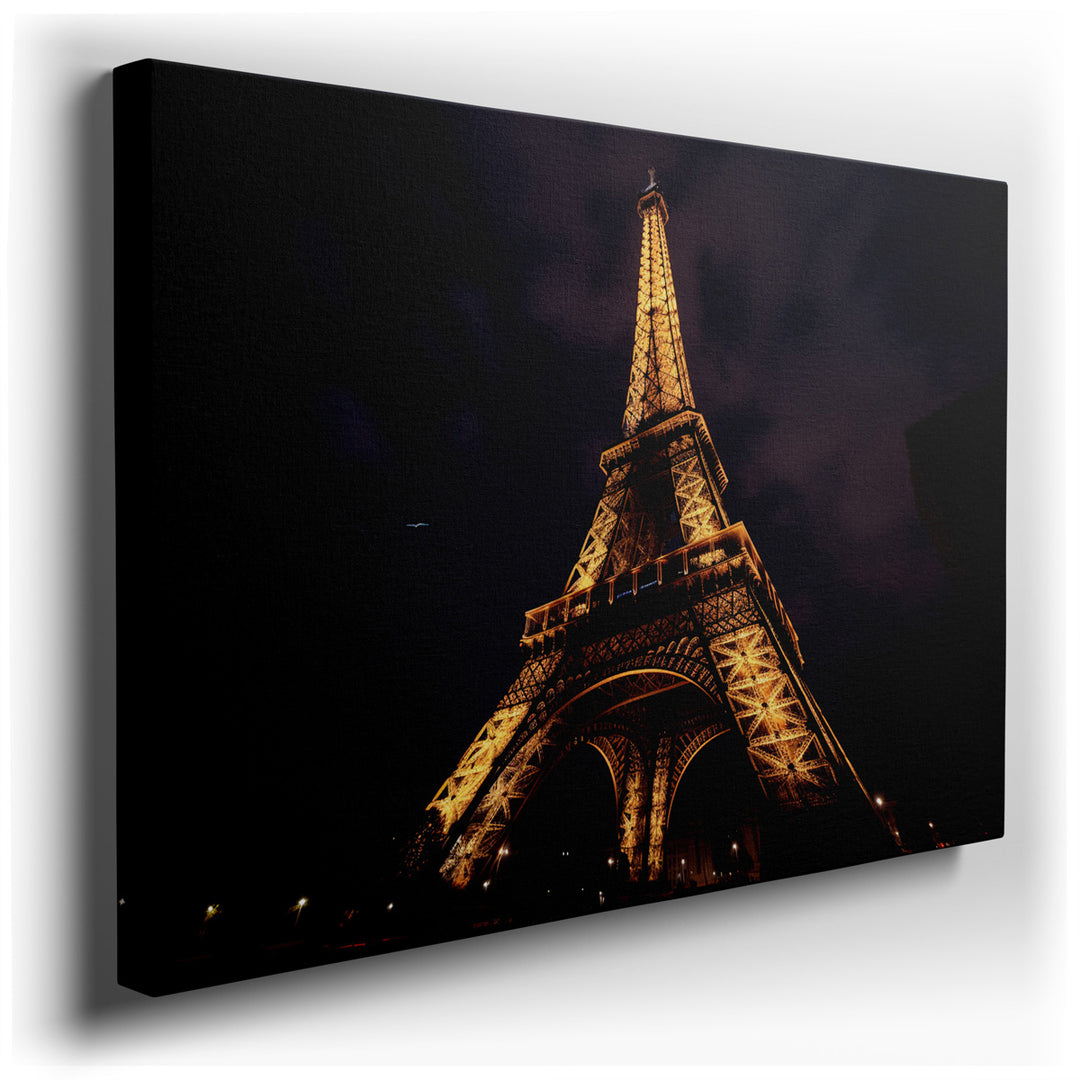 canvas print on wrapped canvas for wall decor – The wall art captures the majestic Eiffel Tower, an emblem of Parisian elegance and a marvel of human ingenuity, standin...