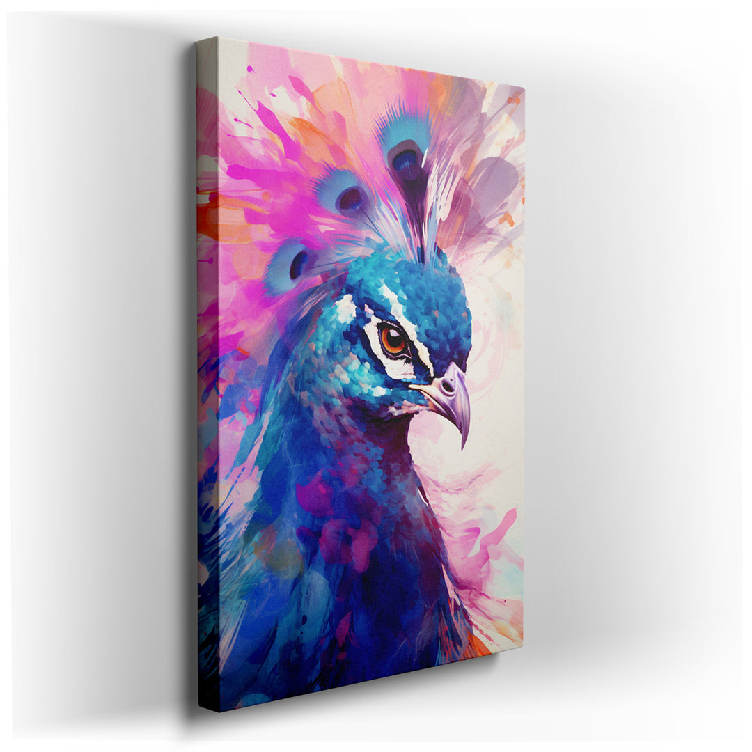 canvas print on wrapped canvas for wall decor – This wall art, an artistic representation of a peacock, is a masterpiece that encapsulates the majestic beauty and vibra...