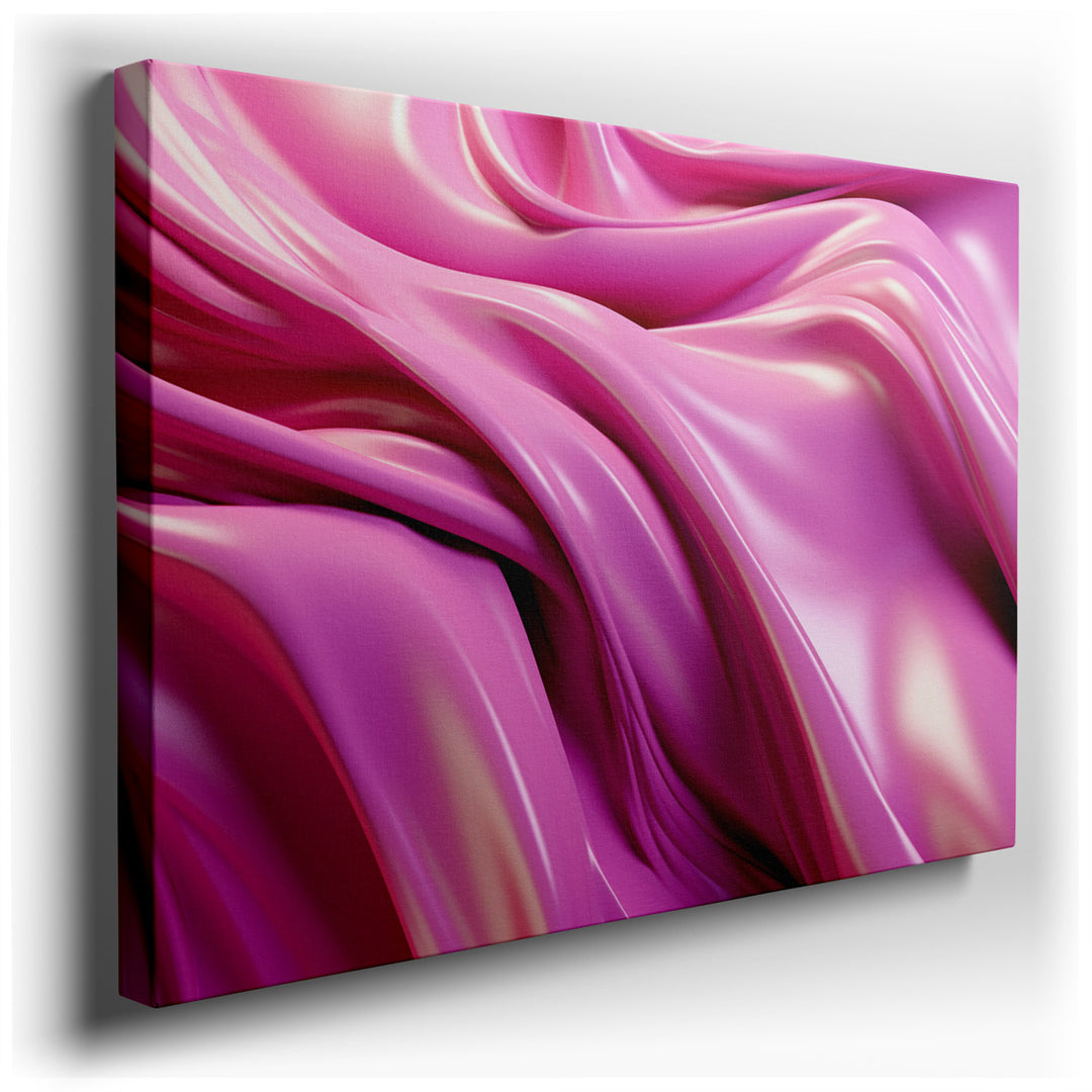 canvas print on wrapped canvas for wall decor – This wall art captures the essence of opulence and tactile allure through its depiction of luxurious pink satin fabric....