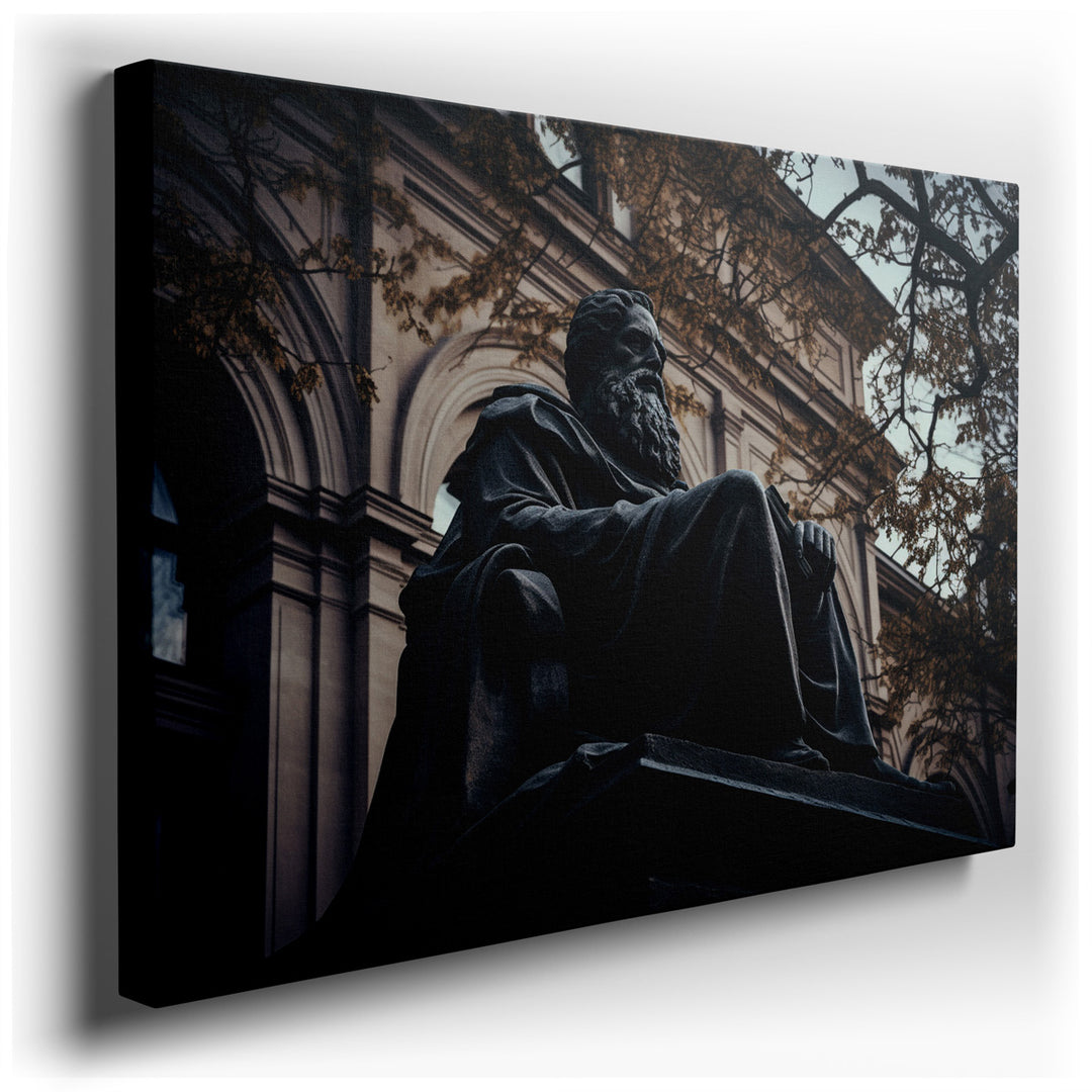 canvas print on wrapped canvas for wall decor – The wall art in question captures the essence of tranquility and intellectual pursuit through its depiction of a solemn...