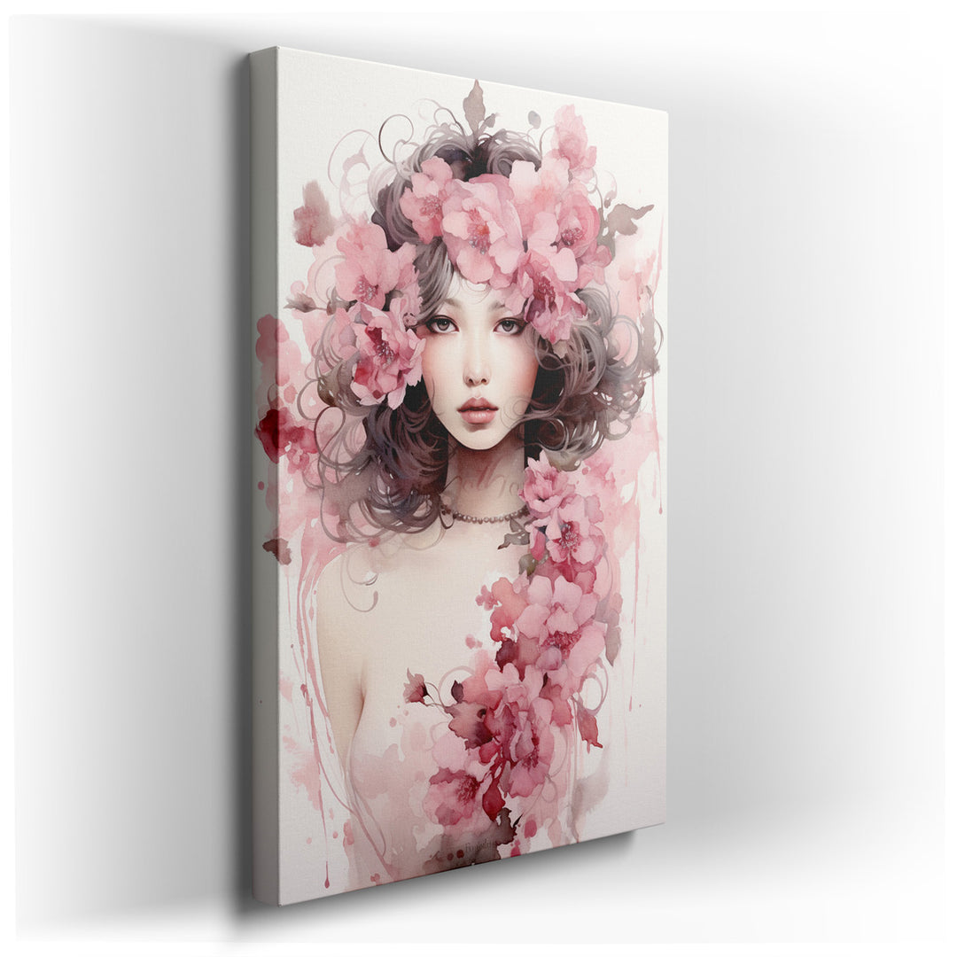 canvas print on wrapped canvas for wall decor – In this exquisite wall art, the artist masterfully captures the ethereal beauty of a graceful lady adorned with a crown...