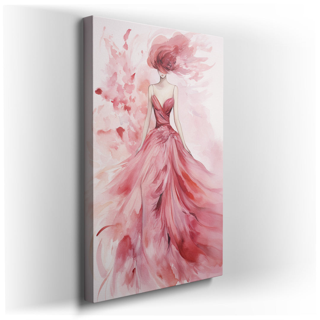 canvas print on wrapped canvas for wall decor – This enchanting wall art captures the essence of grace and femininity through the depiction of a lady dressed in a flowi...