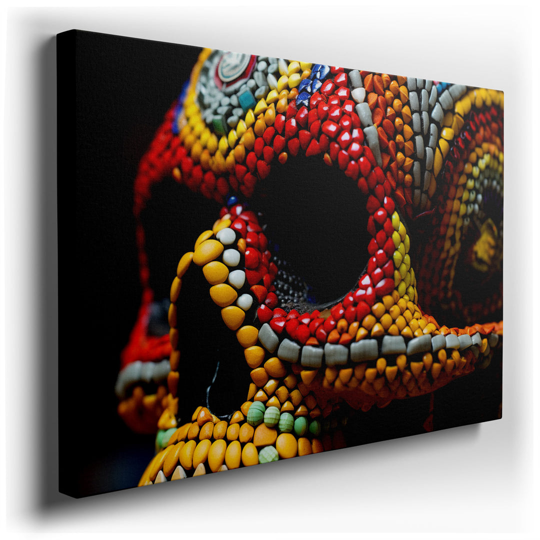 canvas print on wrapped canvas for wall decor – This wall art, a vivid and colorful depiction of a sugar skull, is a masterful blend of tradition and contemporary artis...