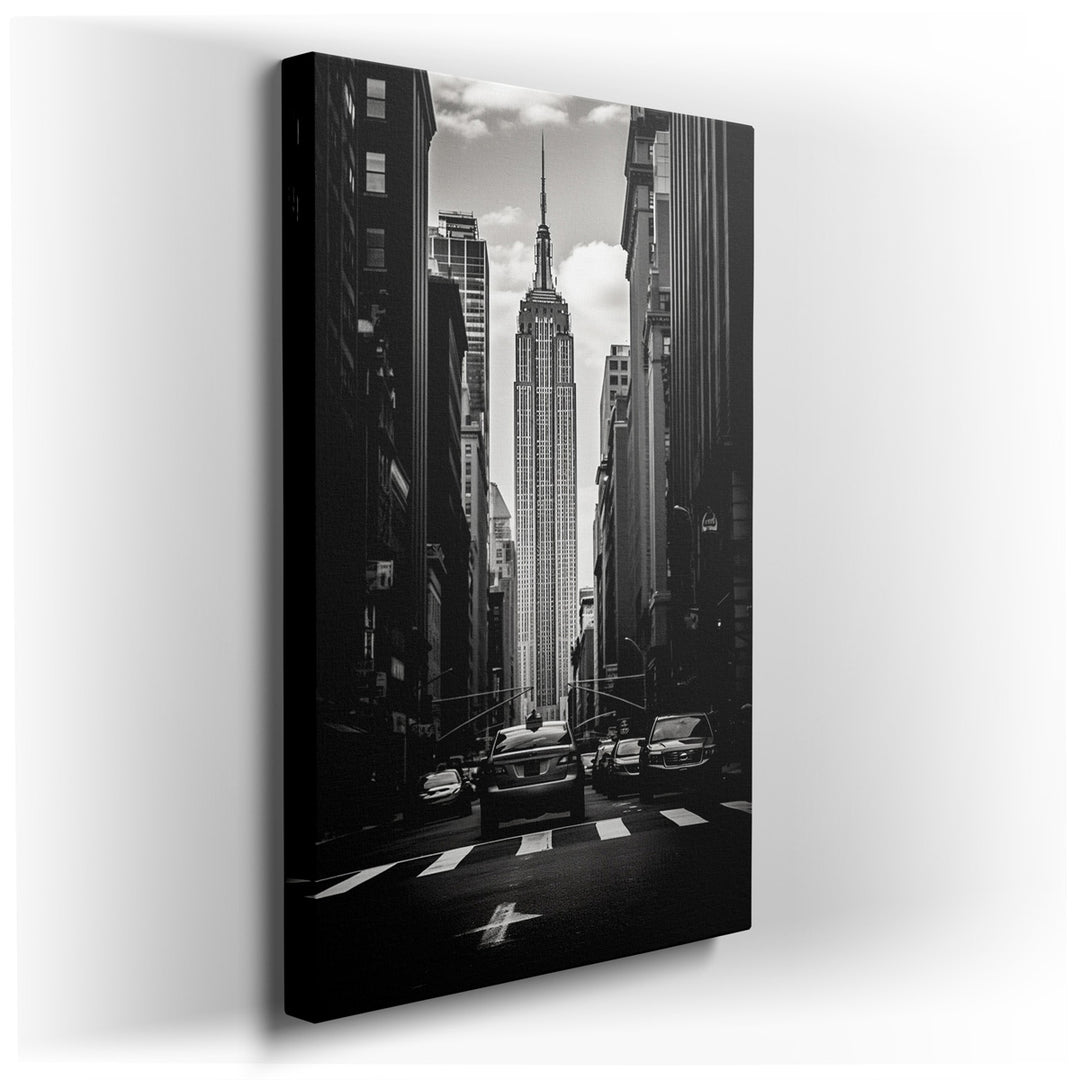 canvas print on wrapped canvas for wall decor – The wall art in question is a captivating portrayal of one of the most iconic symbols of New York City—the Empire State...