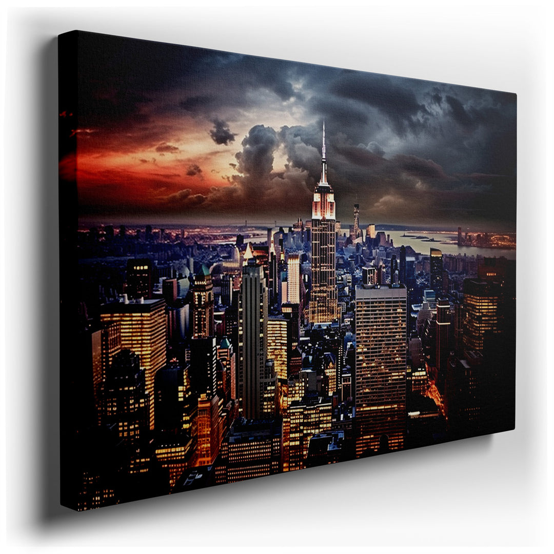 canvas print on wrapped canvas for wall decor – This wall art offers a mesmerizing aerial view of New York City, with a particular focus on the iconic Empire State Buil...