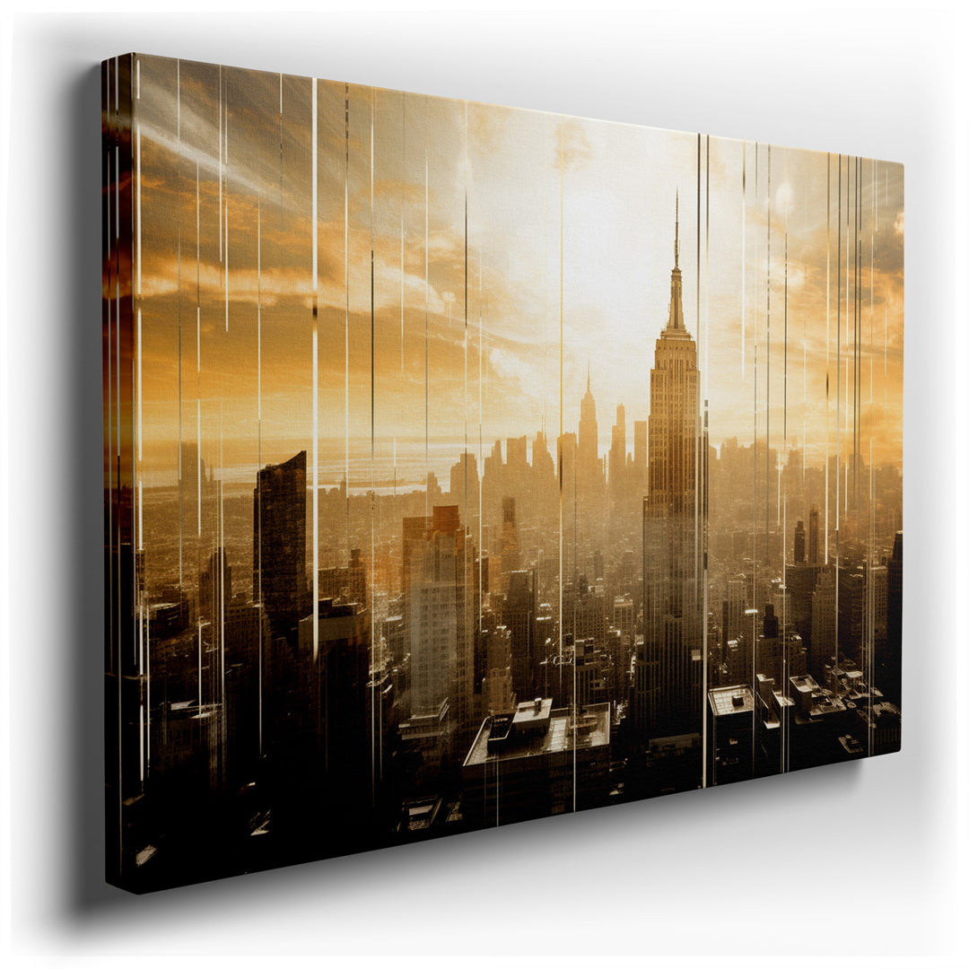 canvas print on wrapped canvas for wall decor – This wall art, a breathtaking urban landscape, masterfully captures the iconic Empire State Building as it towers over t...