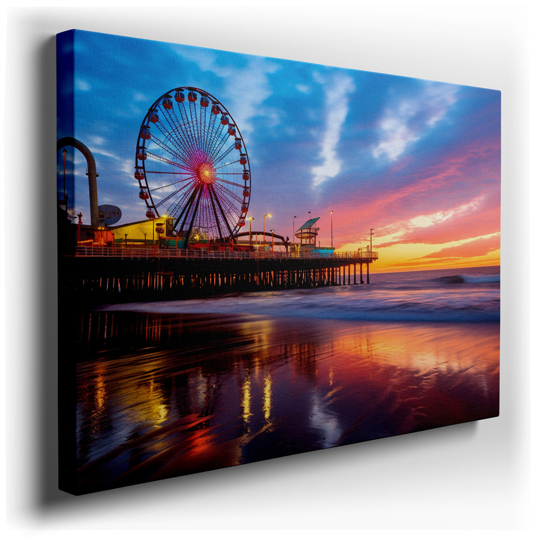 canvas print on wrapped canvas for wall decor – This captivating wall art portrays a Ferris wheel, an iconic symbol of amusement and wonder, set against a breathtaking...
