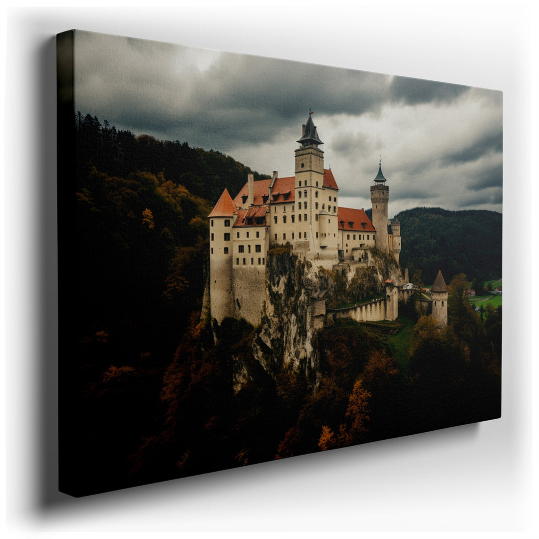 canvas print on wrapped canvas for wall decor – This captivating wall art portrays a hillside castle, a structure that exudes an enchanting aura and is steeped in rich...