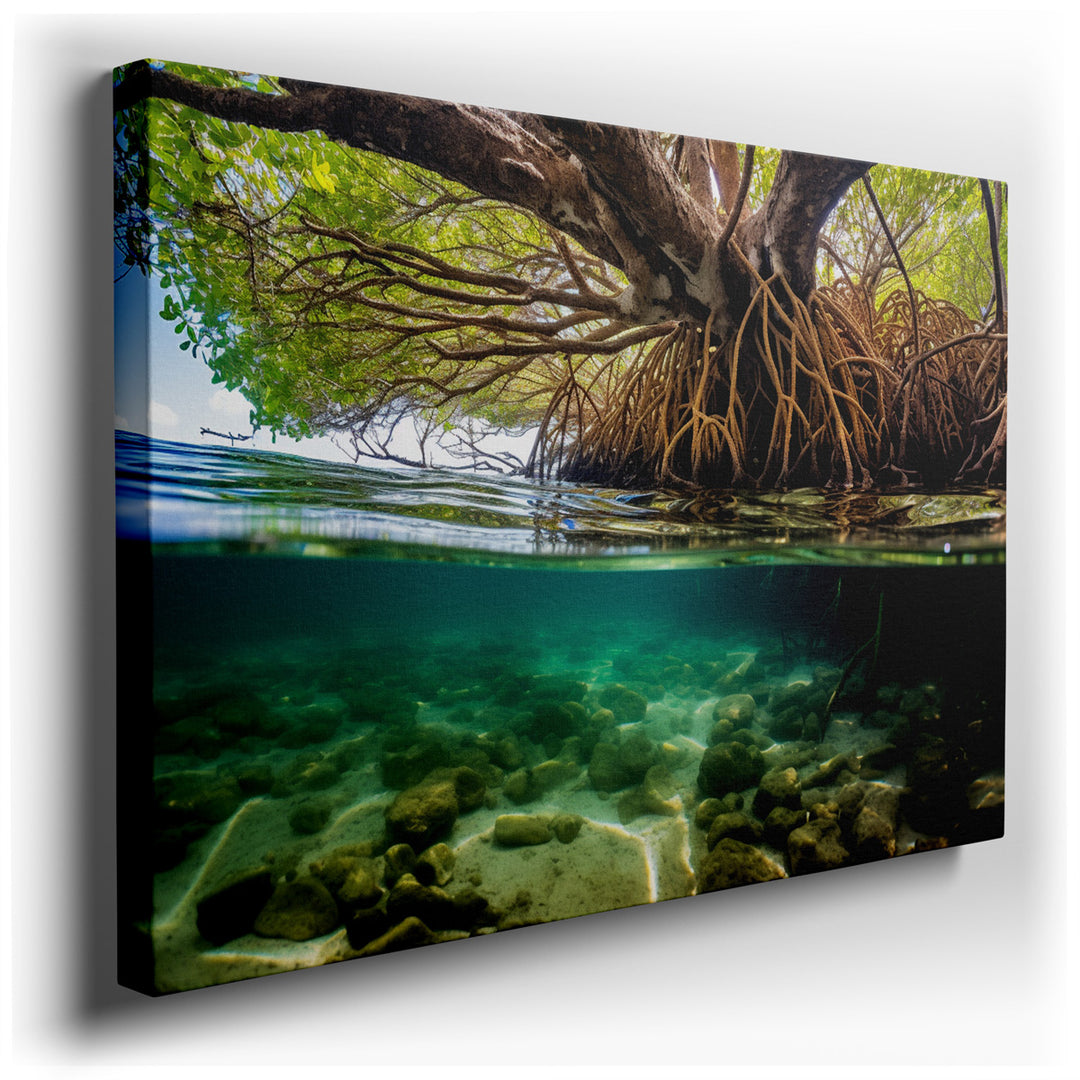 canvas print on wrapped canvas for wall decor – This captivating wall art offers a breathtaking glimpse into the seldom-seen underwater world of mangrove forests, where...