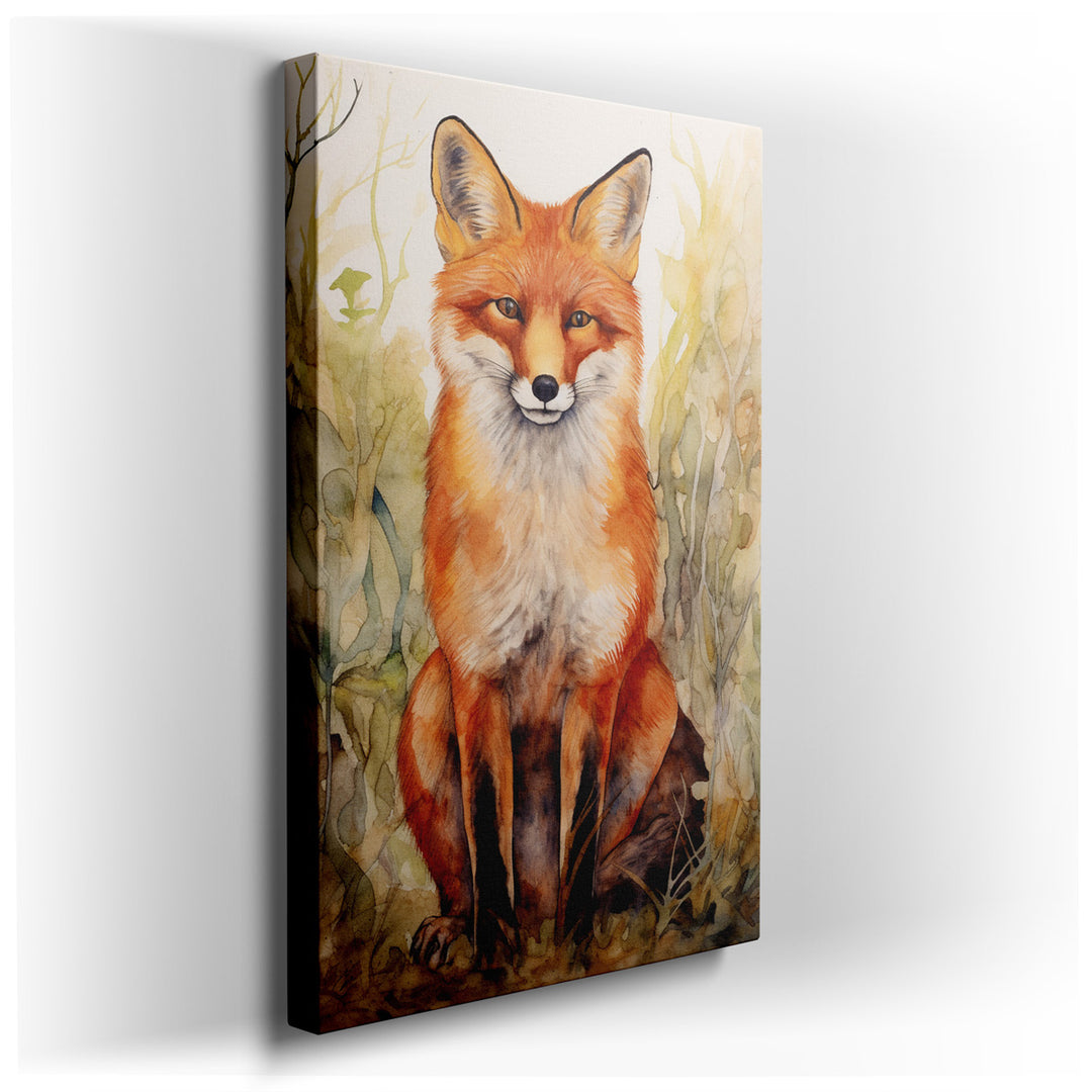 canvas print on wrapped canvas for wall decor – This exquisite watercolor wall art captures the essence of a fox in its natural habitat with remarkable realism and arti...