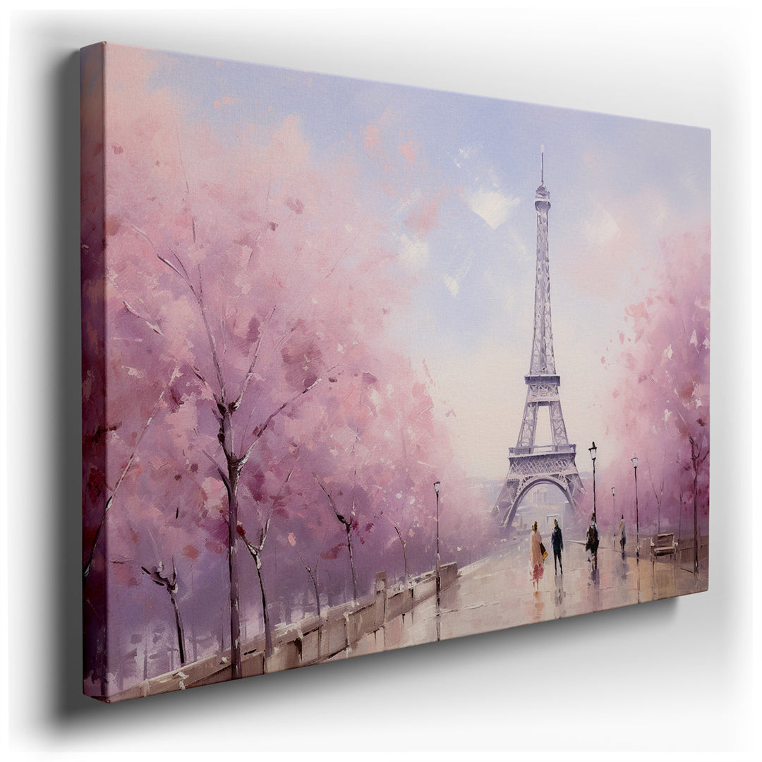 canvas print on wrapped canvas for wall decor – This wall art captures a quintessentially romantic scene set in the enchanting city of Paris during the vibrant spring s...