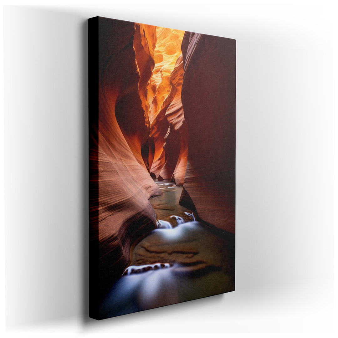 canvas print on wrapped canvas for wall decor – This captivating wall art portrays the mesmerizing allure of a slot canyon, a natural wonder where the forces of water h...