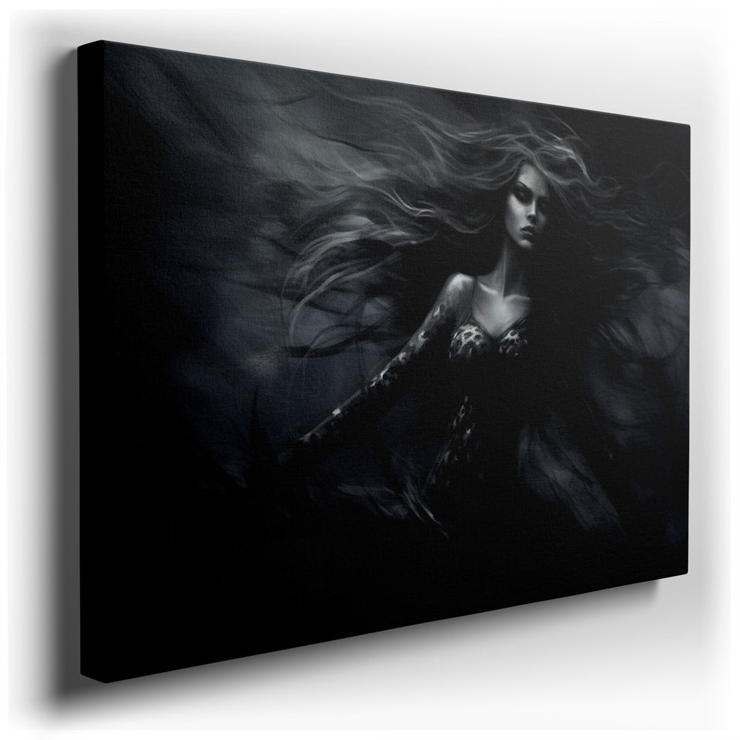 canvas print on wrapped canvas for wall decor – This wall art, a mesmerizing composition of shadow and light, captures the essence of enigma and allure through the depi...