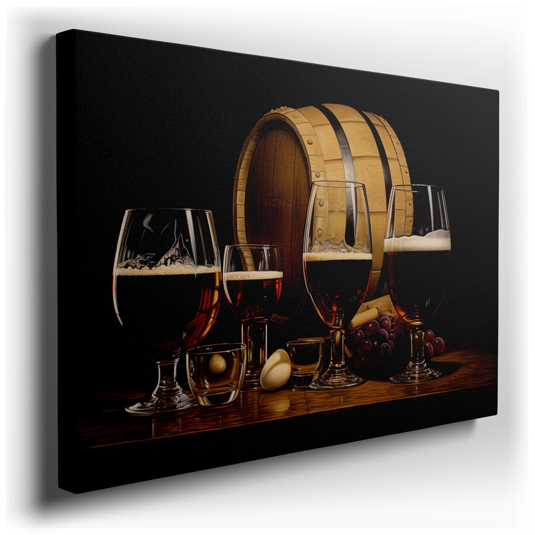 canvas print on wrapped canvas for wall decor – This captivating wall art, a masterful depiction of a convivial scene, is an ode to the pleasures of fine beverages and...