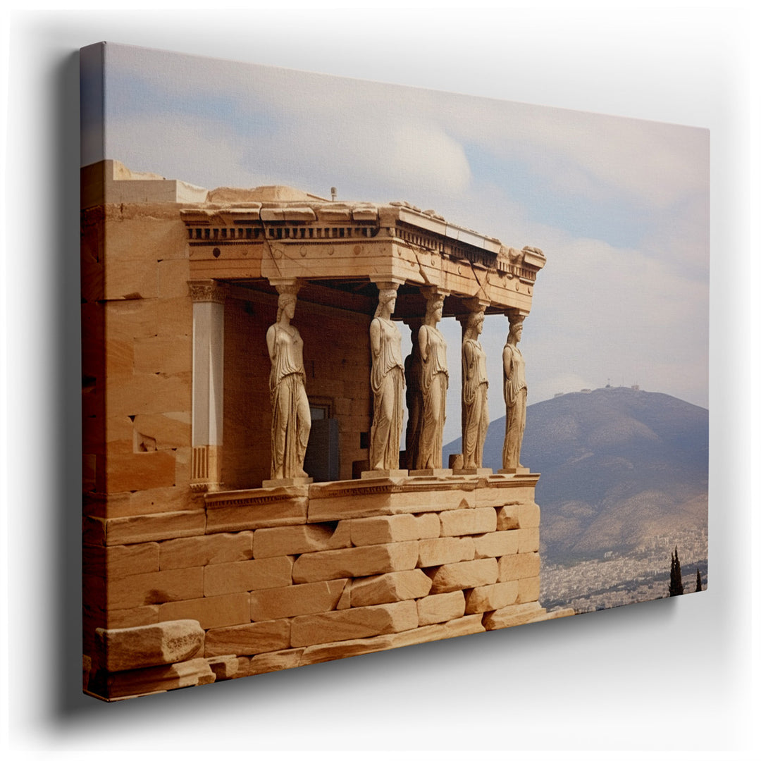 canvas print on wrapped canvas for wall decor – The wall art of the Erechtheion, a masterpiece of classical art, captures the essence of ancient Greek architectural bri...