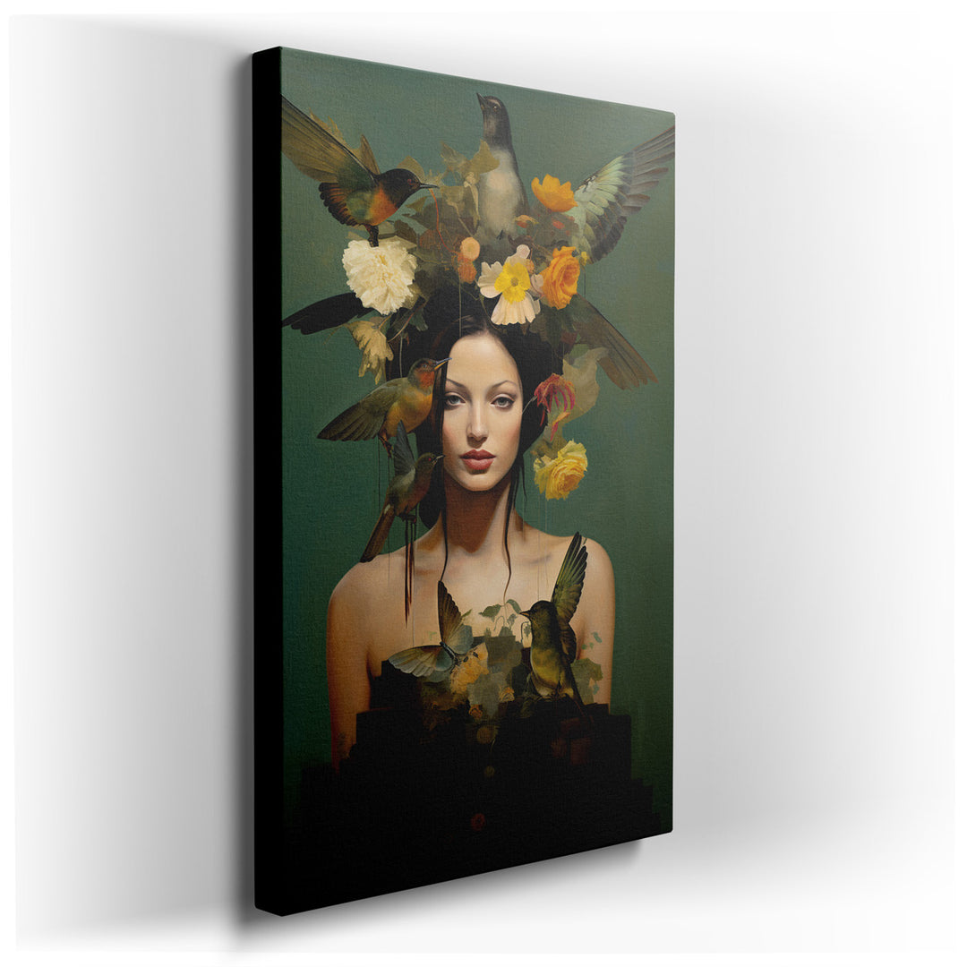 canvas print on wrapped canvas for wall decor – This enchanting wall art captures the essence of ethereal beauty and freedom, portrayed through the figure of a woman ad...