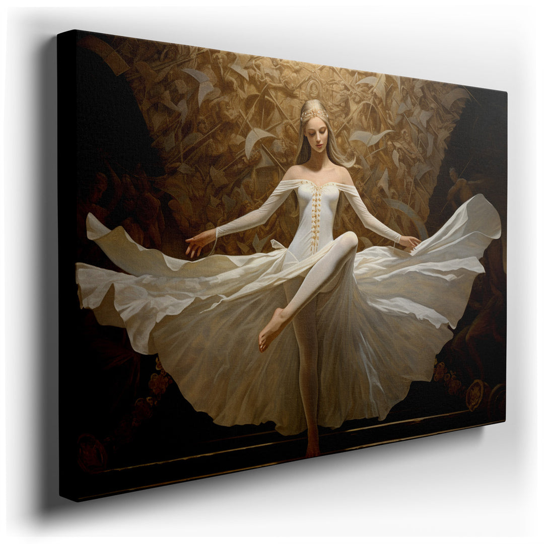 canvas print on wrapped canvas for wall decor – This exquisite wall art captures the ethereal grace of a dancer, enveloped by a tapestry of intricate details that weave...
