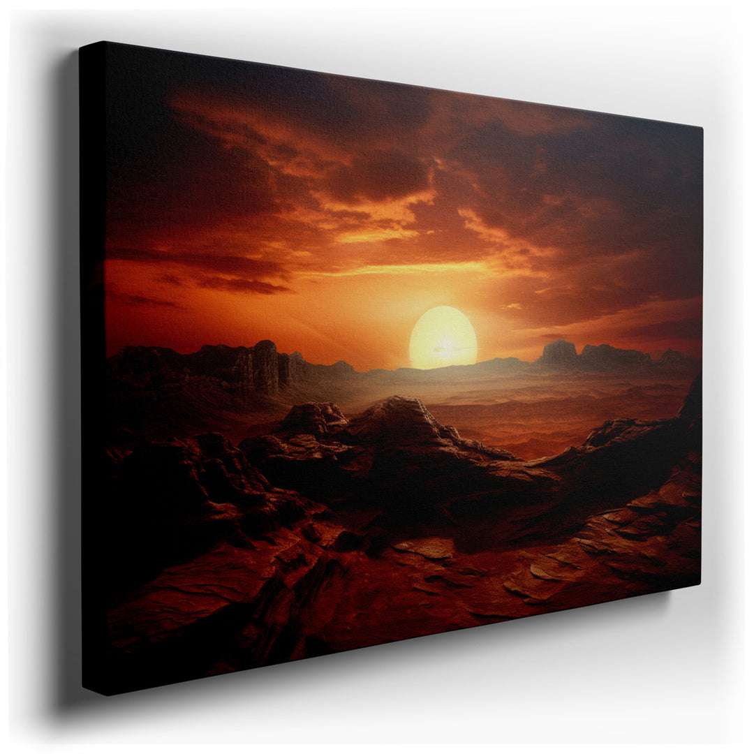canvas print on wrapped canvas for wall decor – This wall art, a masterful depiction of a rocky landscape at dusk, is an exquisite piece that captures the raw beauty an...