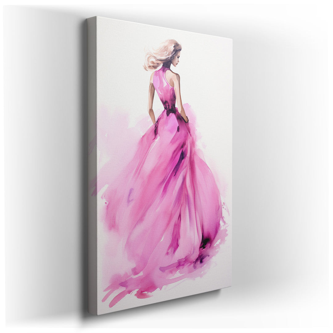 canvas print on wrapped canvas for wall decor – This exquisite watercolor wall art captures the essence of elegance and high fashion through its depiction of a fashiona...