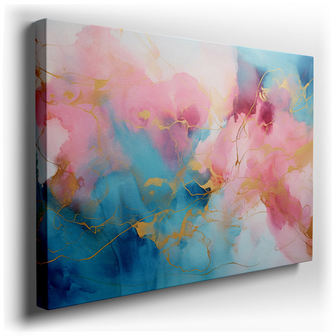 canvas print on wrapped canvas for wall decor – This enchanting wall art is a masterful display of abstract artistry, where the gentle interplay of pinks and blues form...