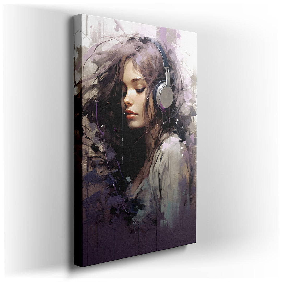canvas print on wrapped canvas for wall decor – This enchanting wall art portrays a young girl, her long hair cascading around her shoulders, enveloped in the immersive...