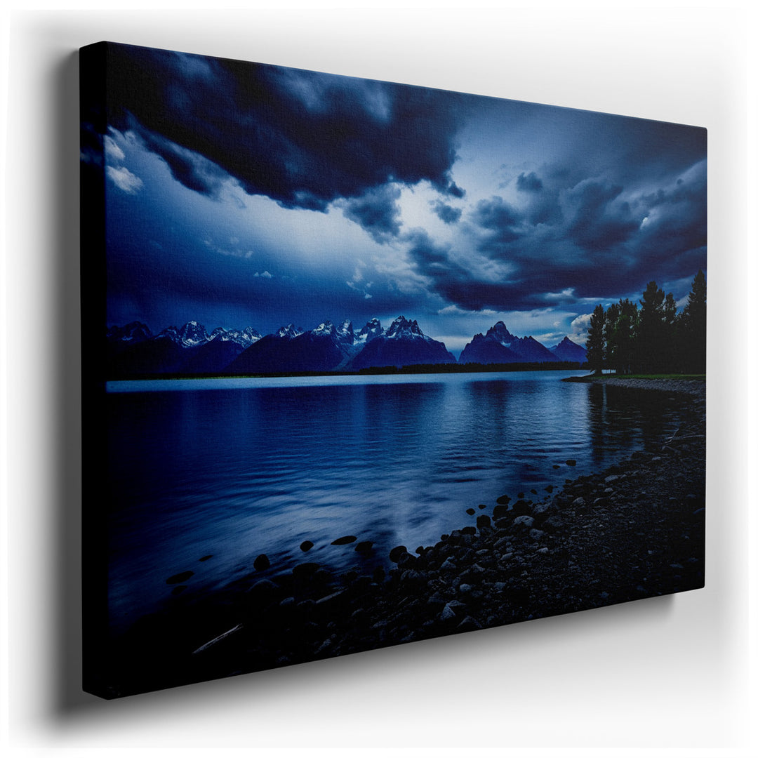 canvas print on wrapped canvas for wall decor – This exquisite wall art portrays a breathtaking scene of natural splendor, where the calmness of a serene lake mirrors t...