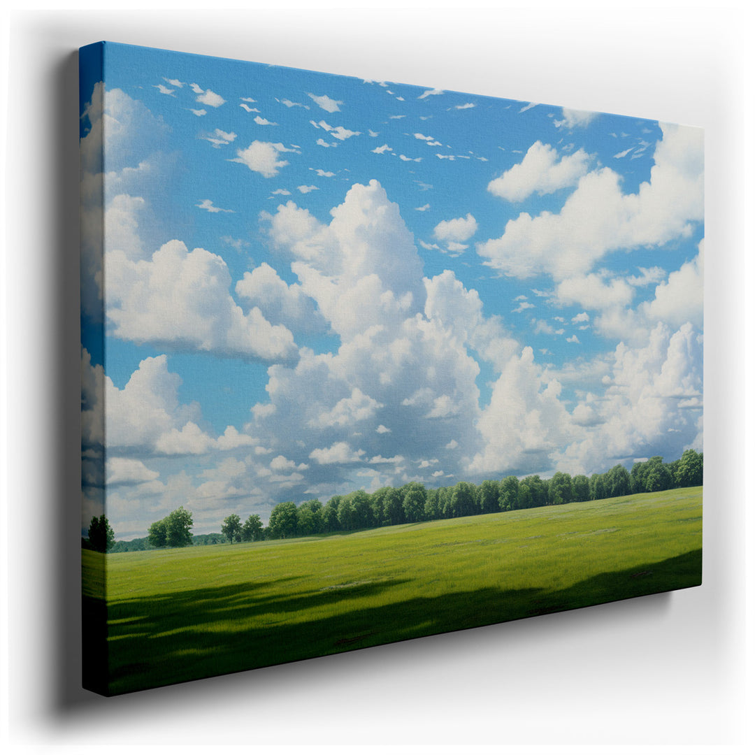canvas print on wrapped canvas for wall decor – This wall art, a masterful portrayal of a sprawling green field under a vibrant blue sky, is an exquisite addition to an...