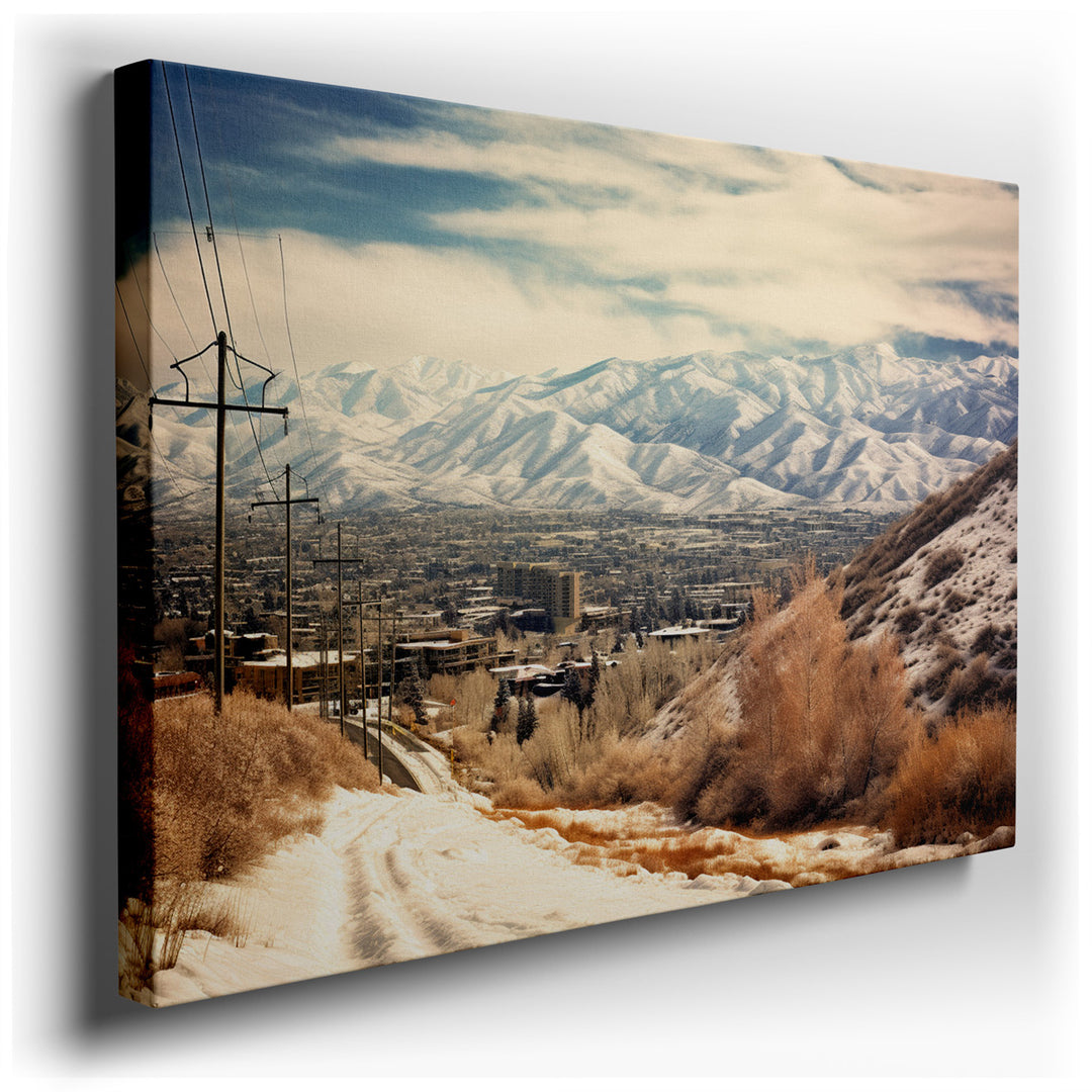canvas print on wrapped canvas for wall decor – This captivating wall art masterfully portrays a serene winter landscape, inviting viewers into a tranquil world of unto...