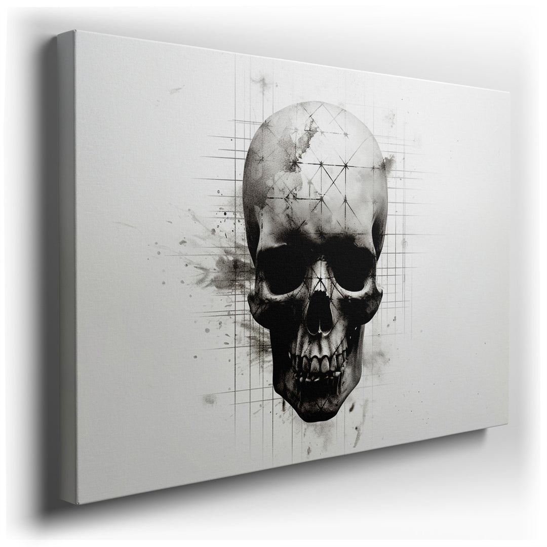 canvas print on wrapped canvas for wall decor – This captivating wall art presents a mesmerizing fusion of art and anatomy, featuring a detailed depiction of a human sk...